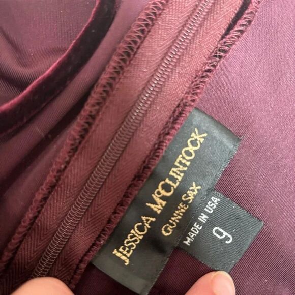 Jessica McClintock Gunne Sax Vintage low back Dark Red Maroon Velour Dress sz 9 - Picture 5 of 8
